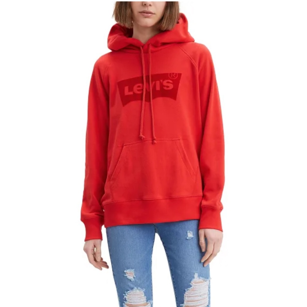 Levi’s Red Pullover Long Sleeve Lightweight Fleece Drawstring Hoodie Not Worn